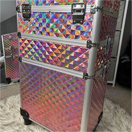 Rolling Makeup Train Case Large Storage Cosmetic Trolley 4 in 1 Large Capacity