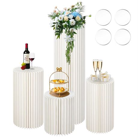 3Pcs Foldable Cylinder Stands for Party with Acrylic Disc, Round Columns