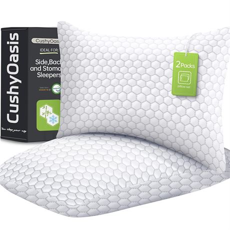 Shredded Memory Foam Pillow for Sleeping, Cooling Bed Pillows Set of 2,