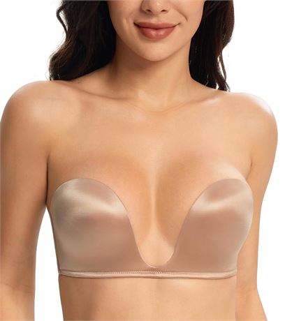 Lemorosy Women's Deep V Plunge Red Carpet Convertible Push Up Strapless Padded