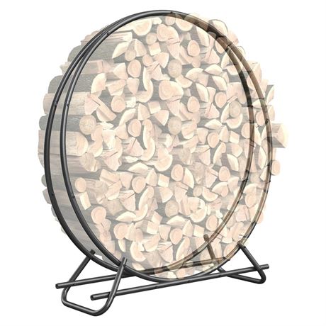 48 Inch Metal Pipe Firewood Rack Circle - Black Steel Log Holder for Indoor and