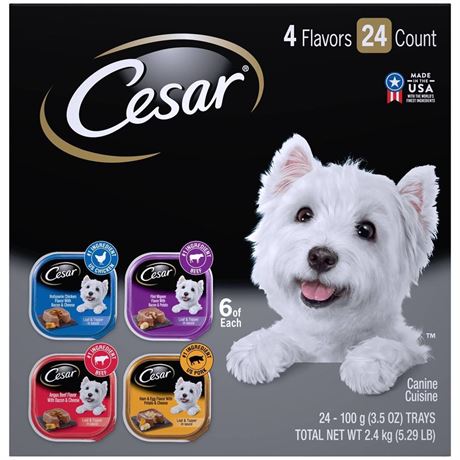 Cesar Loaf and Topper in Sauce Wet Dog Food Variety Pack  3.5 Oz Trays (24 Pack)