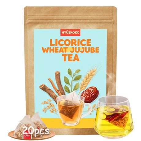 20 Bags Licorice Root Wheat & Jujube Tea, Caffeine-Free Natural Ingredients