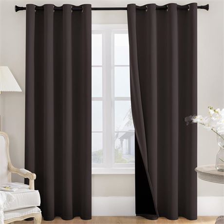 Rutterllow Double Layer with Black Liner Totally Darkness Blackout Curtain 95