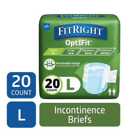 FitRight OptiFit Extra Briefs with Tabs, Adult Incontinence Brief, Moderate