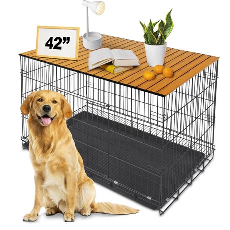 Dog Crate Topper with Magnets for 42 Inch Crate - Aluminum Foldable Dog Kennel