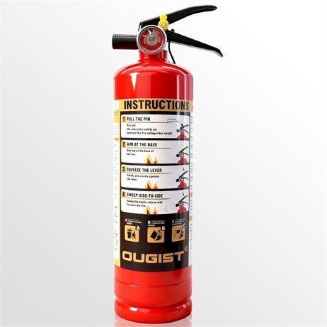 Ougist ABC Fire Extinguisher for Home & Vehicle, 2.5lb 1-A:10-B:C Rated,