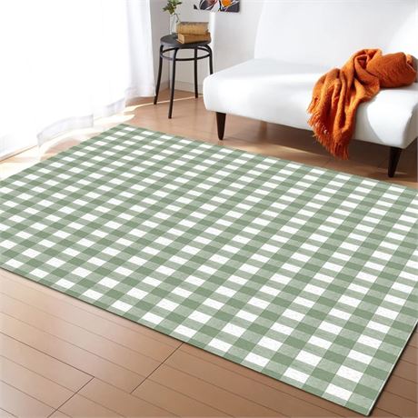 Area Rugs for Living Room, 2'7" x 5' Green Buffalo Plaid Plush Microfiber Throw