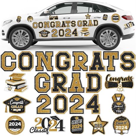 25 Pcs Black and Gold Graduation Car Decorations Class of 2024 Graduation Party