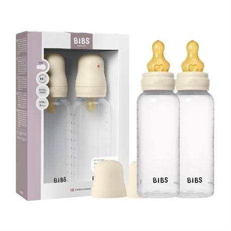 BIBS Baby Bottles with Medium Flow Natural Rubber Latex Nipple  Ivory  9 Oz  2
