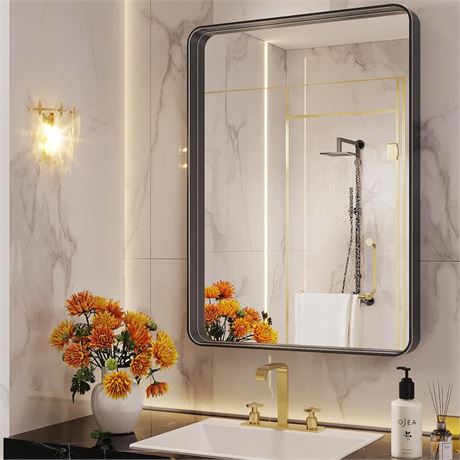 Black Bathroom Mirror, 22×30 Inch Bathroom Vanity Mirror for Wall, Matte Black