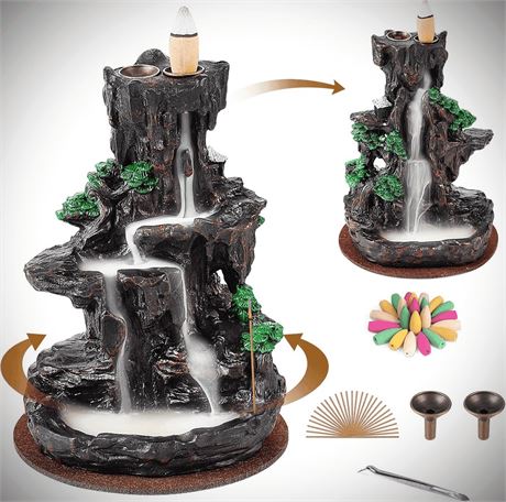 LLMRR Waterfall Incense Burner, Backflow Incense Burner, Resin Mountain Incense