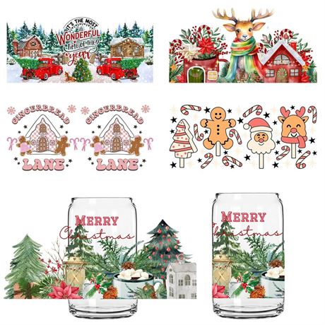 5 Sheets Christmas UV DTF Transfer Sticker 3D Cup Wrap Stickers for 16oz Libbey