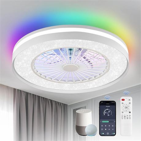 20 inch Smart Wifi&Bluetooth Enclosed Ceiling Fan With RGBCW Light, Modern