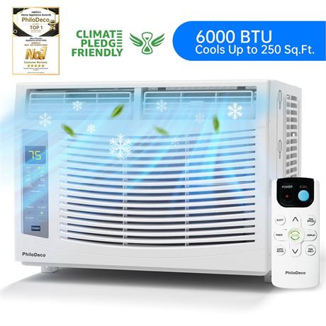 PhiloDeco 6000 BTU Window Air Conditioner Cool to 250 sq ft Intelligent,