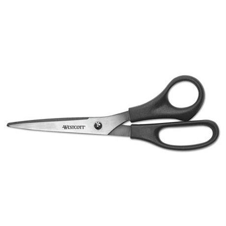 All Purpose Stainless Steel Scissors, 8" Straight, 3 1/2" Cut, Pointed, Black