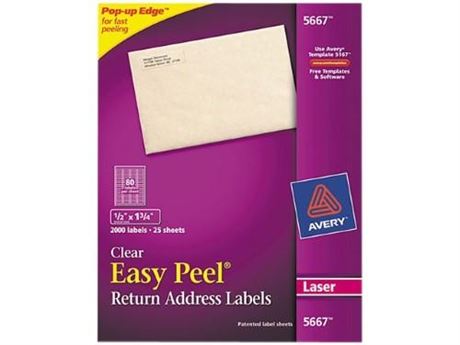 Matte Clear Easy Peel Return Address Labels, Laser, 1/2 X 1 3/4, 2000/Box
