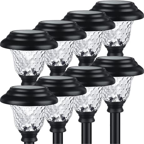 Glass Solar Lights Outdoor, 8 Pack Super Bright Solar Pathway Lights, Up to 12