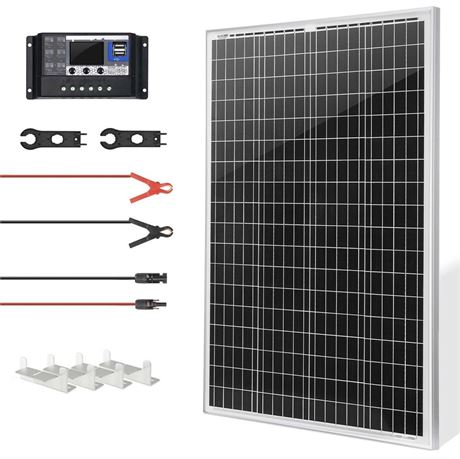 100W 12V Monocrystalline Solar Panel Kit, with 30A 12V/24V PWM Charge