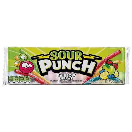Sour Punch Rainbow Straws Candy, King Size 4.5oz Tray
