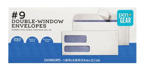 Pen+Gear #9 (3.88  X 8.88 ) Double Window Peel and Stick Envelopes  Privacy