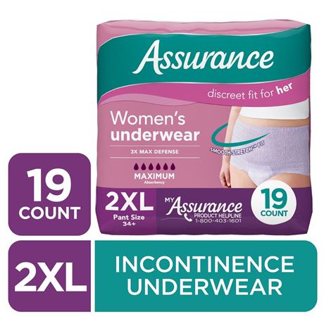 Assurance Women's Incontinence and Postpartum Underwear, XXL, Maximum