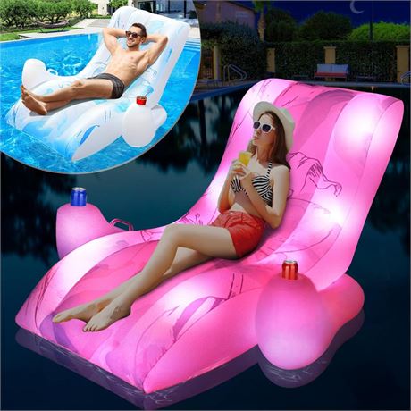 OFFSITE Inflatable Pool Float Recliner Chair with Color Changing Light, Water