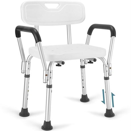 Shower Chair for Elderly and Disabled with Padded Armrests and Back, Adjustable