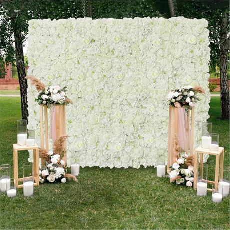 White Artificial Flower Wall Backdrop Panels 5ftx3.74ft White Rose Wedding