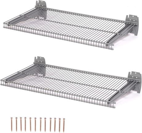 lesolar 2Pcs Metal Slat Wall Shelves 12 x 24 inch Wall Mounted Storage Shelf