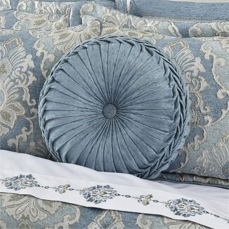 Five Queens Court Cesar Tufted Round Decorative Throw Pillow, Blue
