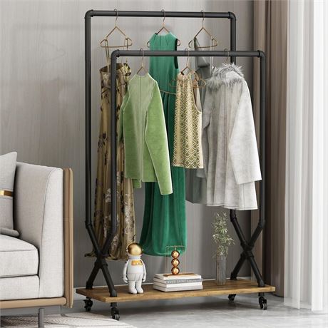 ORSENIGO Industrial Pipe Clothing Rack with Double Rods for Hanging Clothes,