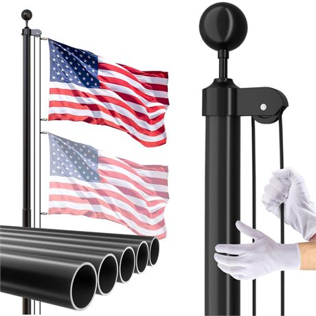 14 Gauge Flag Pole for Outside In Ground - 25 FT Heavy Duty Flagpole Kit for