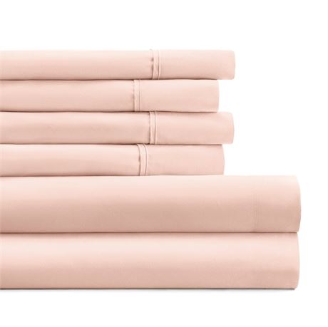 Queen, Blush Solid Microfiber 6 Piece Bed Sheet Set, by Noble Linens