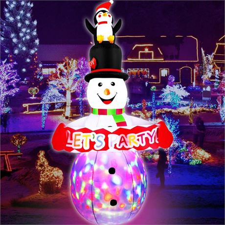 8 FT Christmas Inflatables Colorful Snowman with Penguin Outdoor Decorations,