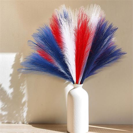 6 Pcs Faux Pampas Grass 4th of July Pampas Grass Red Blue White Artificial