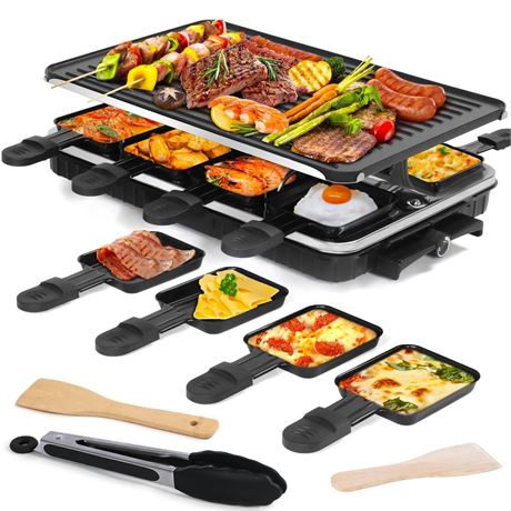 Raclette Table Grill, Electric Grill Korean BBQ Grill Indoor 2 in 1 Electric