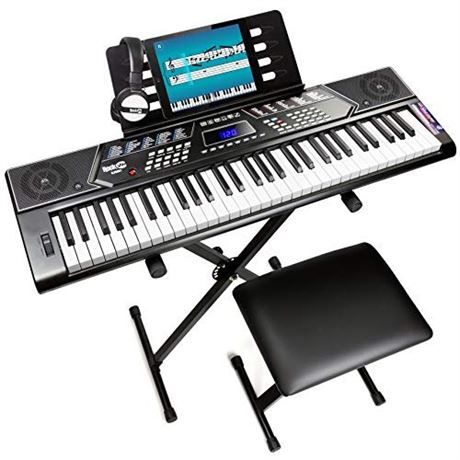 RockJam 61-Key Keyboard Piano Kit with Pitch Bend Bench Stand Headphones Note