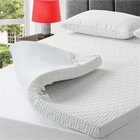 3 Inch Gel Memory Foam Cooling Mattress Topper Queen Size, Mattress Pad Cover