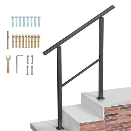 3-Step Handrails for Outdoor Steps,Outdoor Stair Handrail Fits 1 to 3