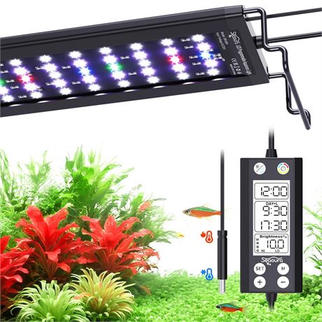 SEAOURA Aquarium LED Light with Thermometer, 12-18in Full Spectrum Lights for