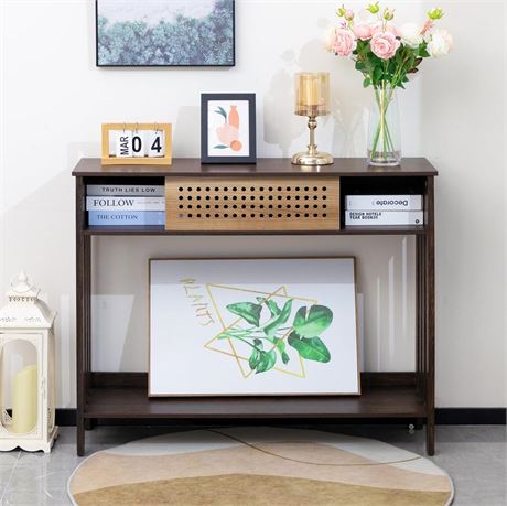 Foyer Table for Entryway Console Table with Storage Shelf,Narrow Wood Accent