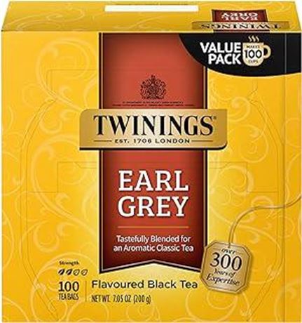 Twinings Earl Grey Black Tea, 25 Individually Wrapped Tea Bags, Flavoured With