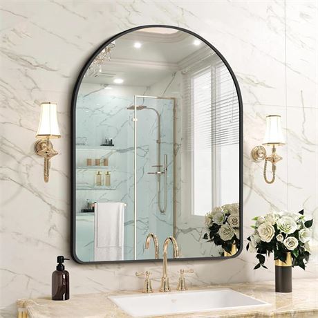 Arched Mirror 30x40 Inch, Black Arched Bathroom Mirror Wall Mounted Modern