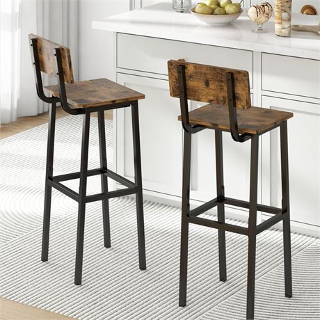 GILLAS Set of 2 Bar Stools, Tall Bar Stool with Backrest and Footrest, Tall Bar