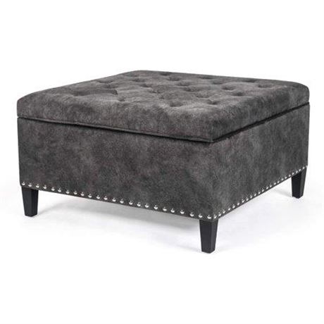 Adeco Large Square Footstool Fabric Storage Ottoman Bench