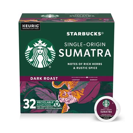 Starbucks at Home Starbucks Sumatra, Hot or Iced Coffee, Dark Roast K-Cup