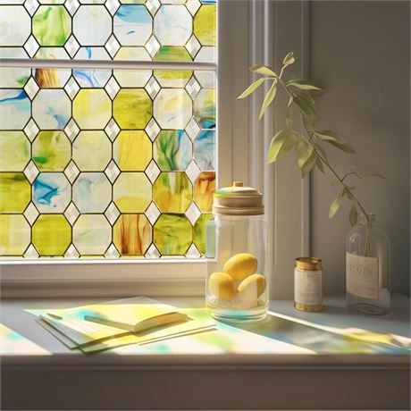 3D Stained Glass Window Film, Decorative Window Privacy Film for Bathroom,Front