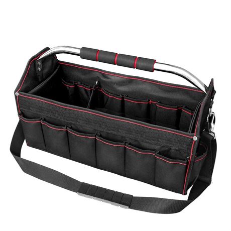 HAUTMEC Pro Foldable Open Top Tote Bag, 18-Inch 27 Pocket Tool Bag, Removable