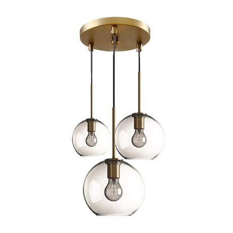 3-Light Spherical Clear Glass Pendant Lighting Globe Glass Hanging Lamp